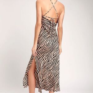 NWT Lulu's Wildlife of the Party Nude Zebra Print Backless Maxi Dress